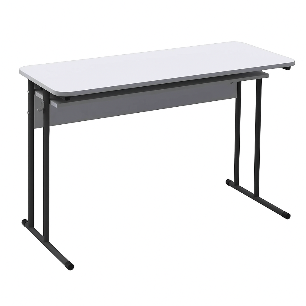 2-місний учнівський стіл з полицею, на металевому каркасі (кругла труба), для навчальних закладів, ЛЕЛЕКА, 1200х500х760 мм.